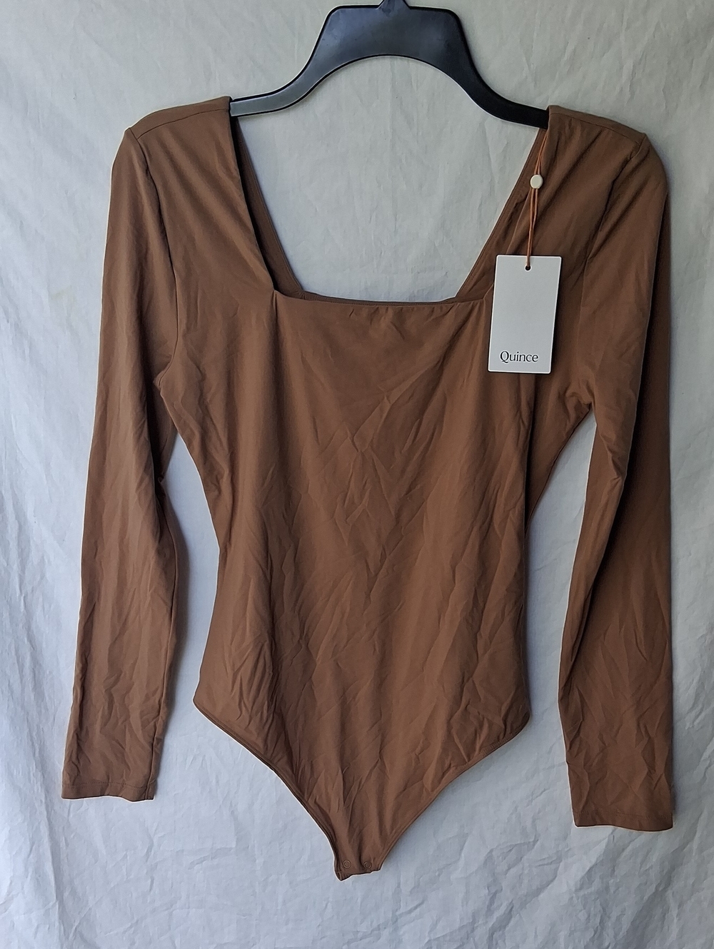 Quince Second Skind Square Neck Bodysuit Tan L